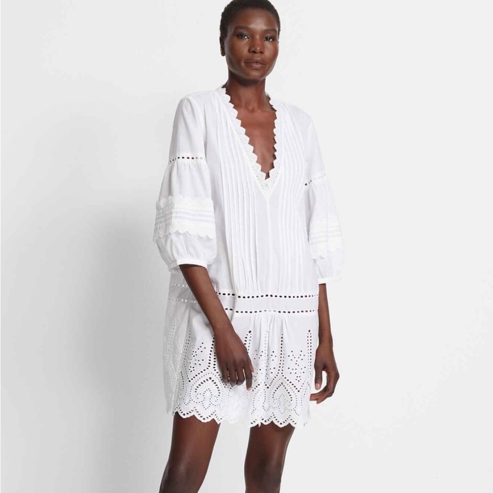 Club Monaco White Eyelet Cotton Mini Tunic Dress
